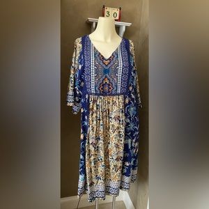 Coldwater Creek Womens Multicolor Long Sleeves V Neck Kaftan Dress Style Kaftan